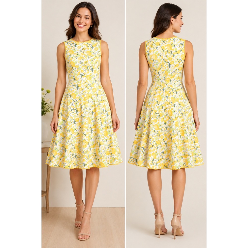 Bright & Beautiful Astrid Buttercup Floral Fit Flare Dress NWT Yellow‎ US 2